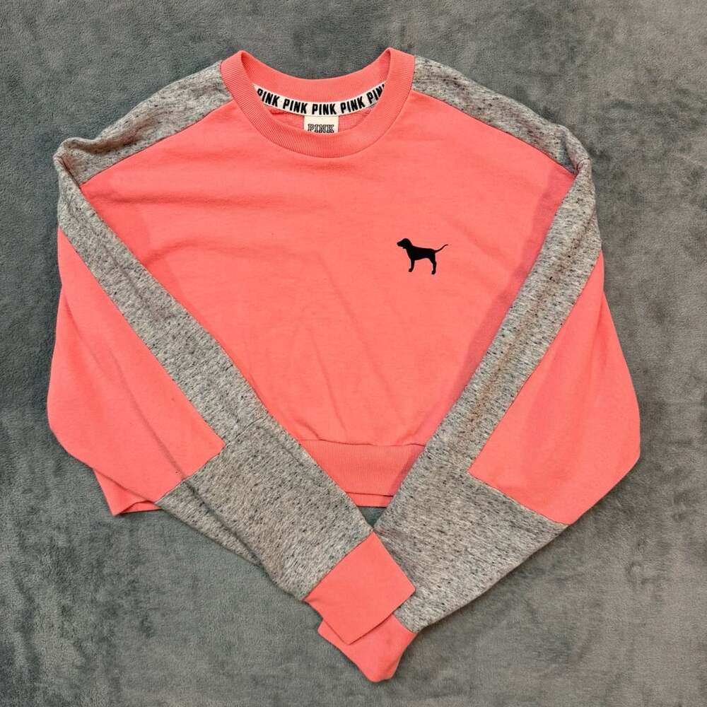 Victoria's Secret Pink Sweatshirt Size XS Coral Gray Cropped Pullover